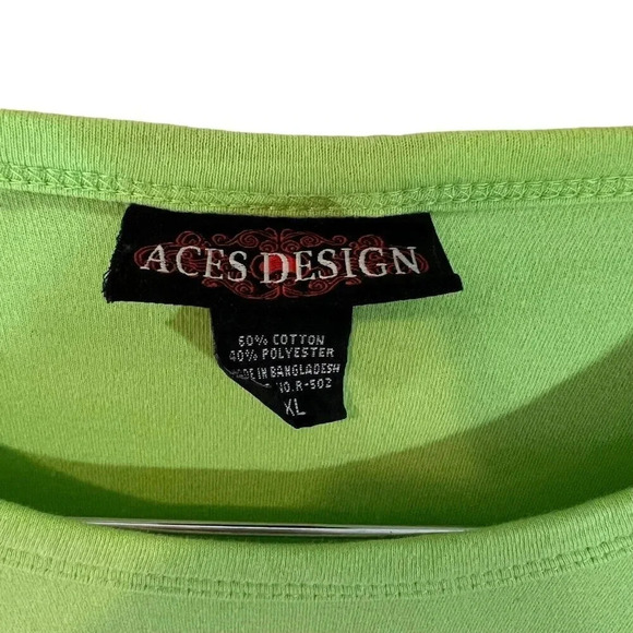 Aces Design Hummingbird Rhinestone Studded T Shirt Plus XXL Lime Green Knit Top - Picture 9 of 9
